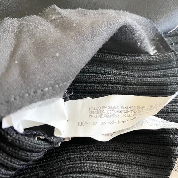 Zara Black Contrast Stitch Ribbed Knit Long Sleeve Wool Sweater Top Size M/L - Picture 7 of 8